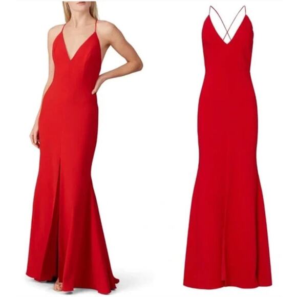 Aidan Aidan Mattox Plunging Dress V Neck Open Back Gown Red 10 - Picture 1 of 13